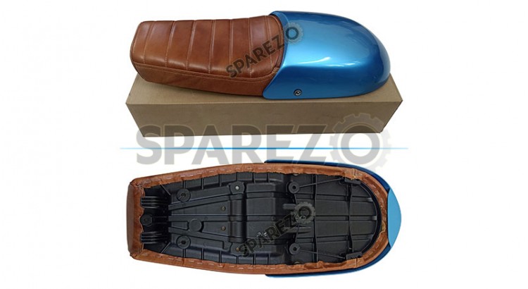 Royal Enfield GT and Interceptor 650cc Leather Dual Seat With Blue Cowl D8 - SPAREZO